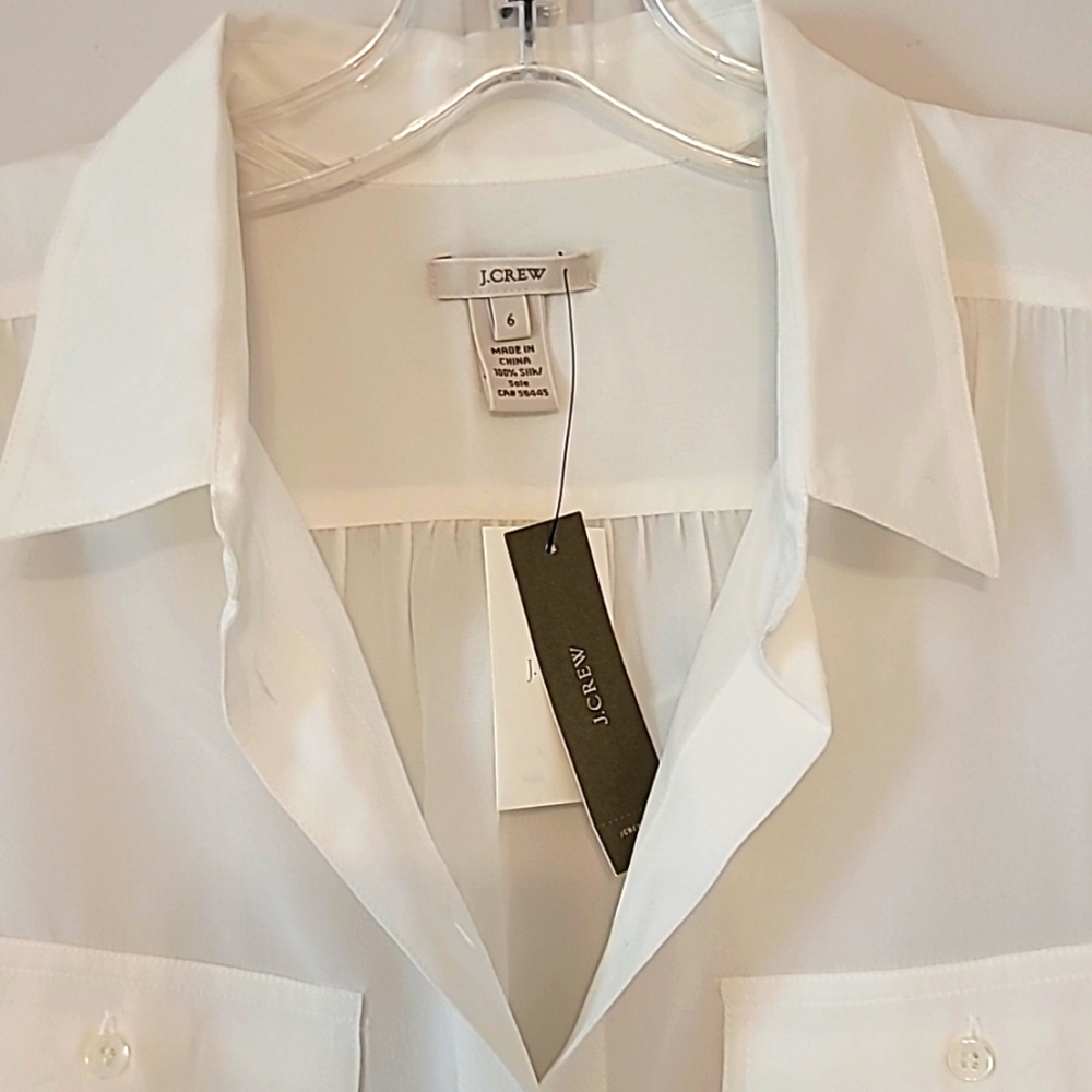 NWT 100% Silk J.Crew Women's Classic Ivory Blythe Blouse, Size 6 - Picture 3 of 11